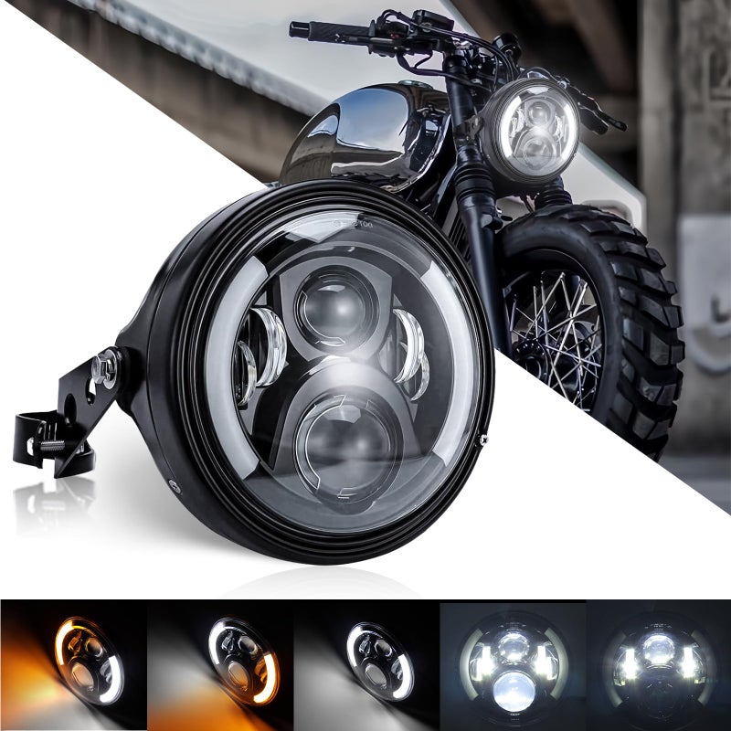 SKTYANTS 7" 7 Inch Round LED Motorcycle Headlight assembly with 7 Inch Housing Bucket DRL Turn Signal Lights for Motorcycle Headlights - Image 2